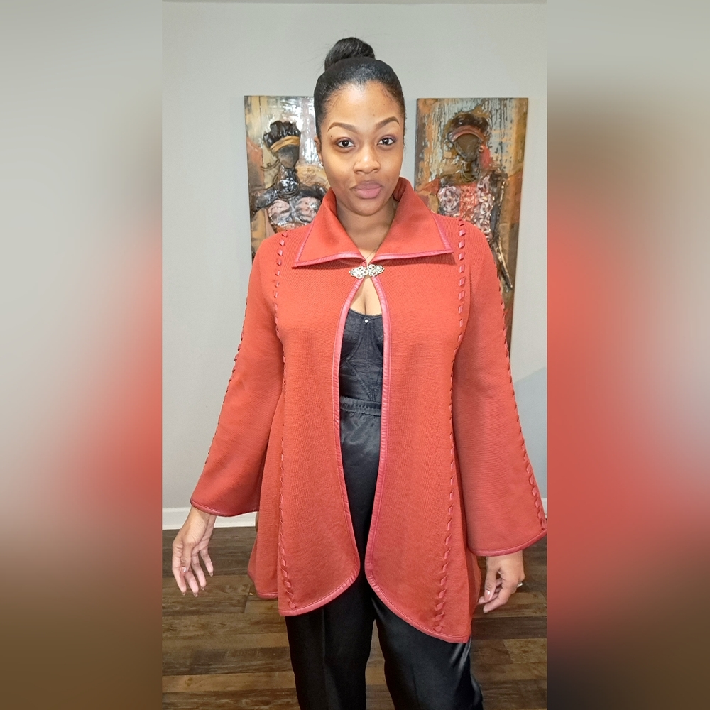 (NEW) Patricia Nash Burnt Orange Faux Leather Cape SZ M/L